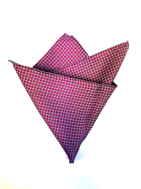 Pochette soie rouge motifs jaune et ciel