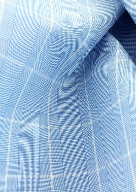 Chemise col indien à carreaux bleu ciel