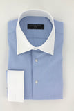 Chemise élégante pour homme coupe classique en natté bleu ciel col blanc | Cotton Park