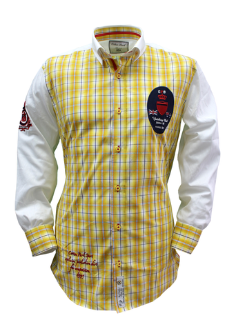 Chemise sport chic carreaux jaune brodée | Cotton Park