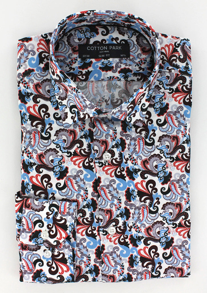 Red paisley print fitted shirt 