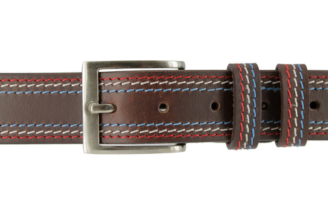 Stitched brown leather belt 