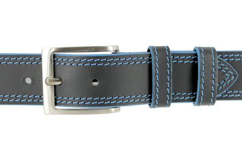 Sky stitched black leather belt 