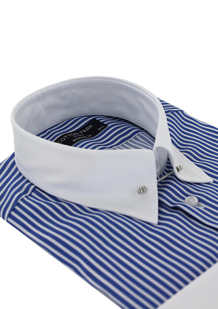 Fitted shirt with English collar and blue stick stripes 