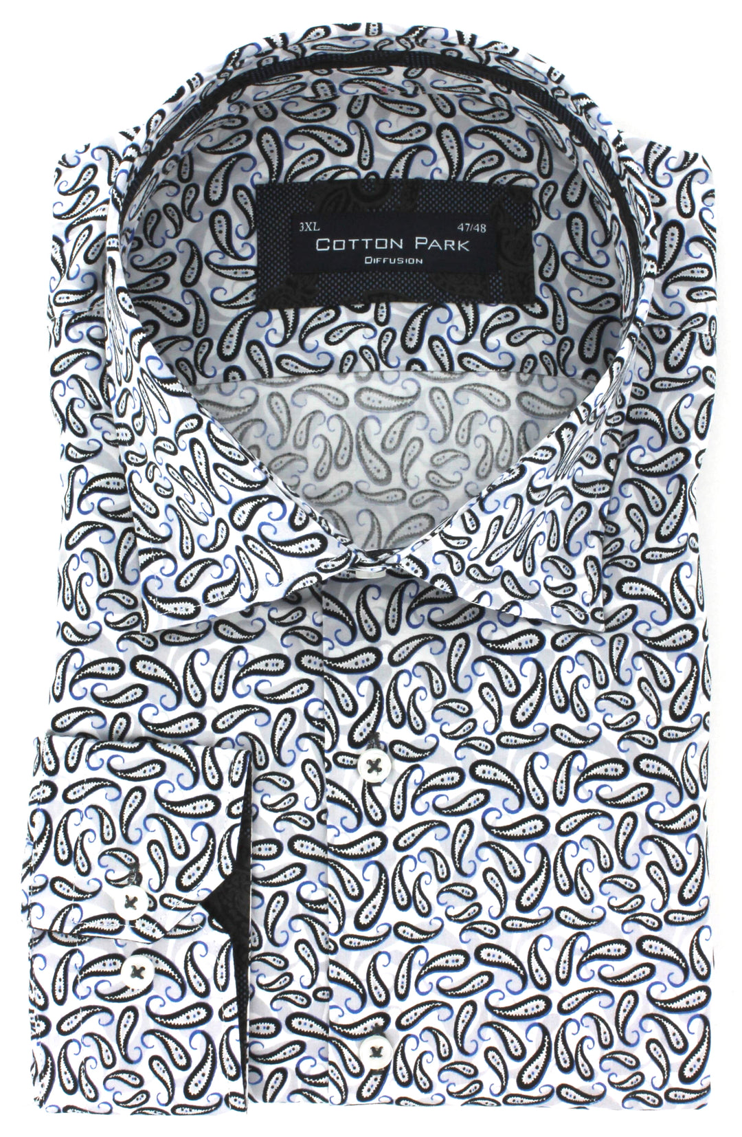 Chemise grande taille pour homme coupe classique avec motifs noir et blanc / Cotton Park
