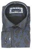 Chemise grande taille pour homme coupe classique bleu marine avec motifs noir / Cotton Park