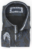 Chemise grande taille pour homme coupe classique avec motifs noir et bleu / Cotton Park