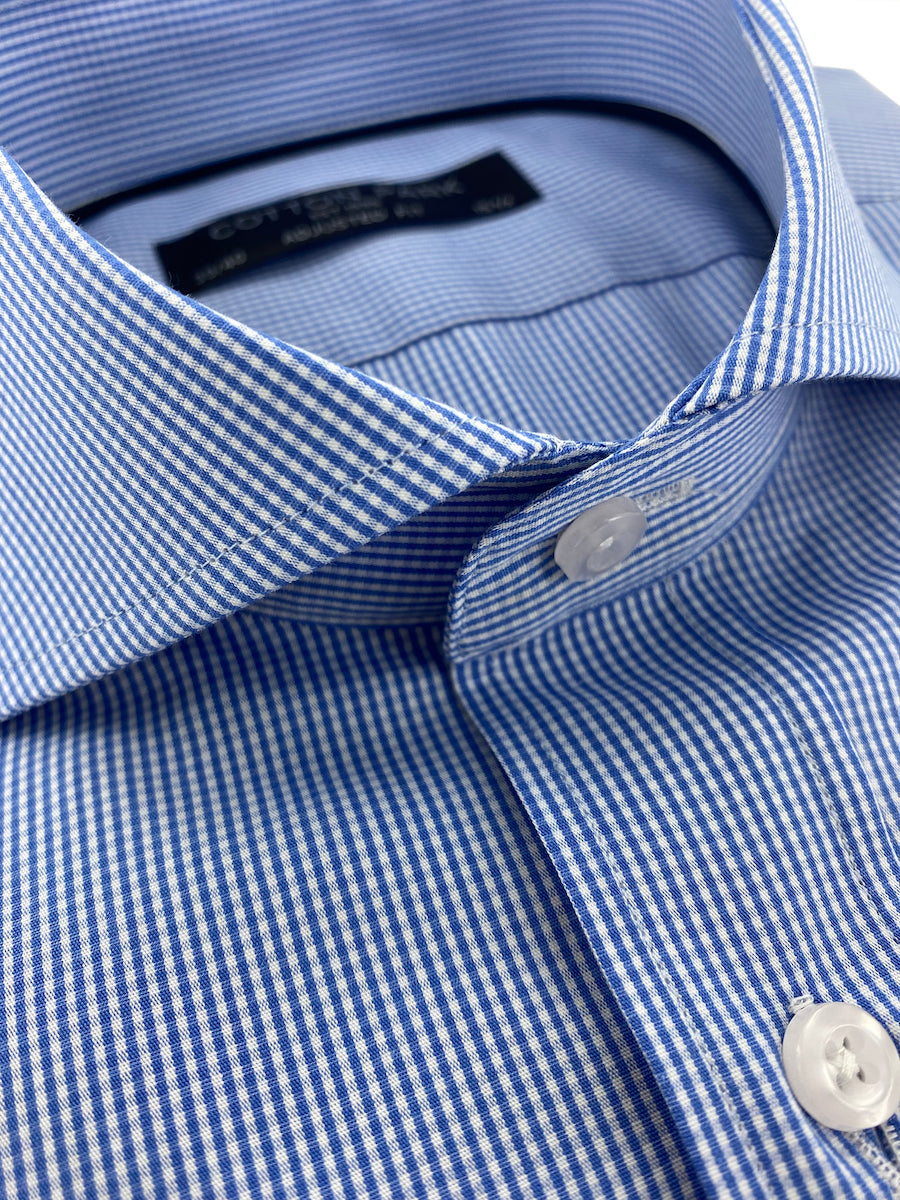 Blue micro gingham fitted shirt