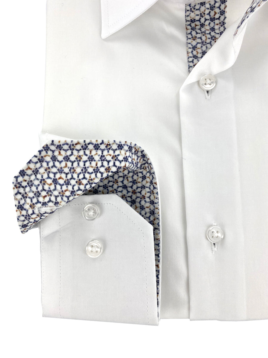 Opposite patterned white cotton satin shirt 