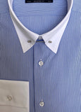 Chemise cintrée col anglais bleu avec col blanc | Cotton Park