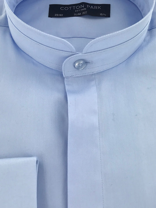 Sky blue fitted shirt with mao collar