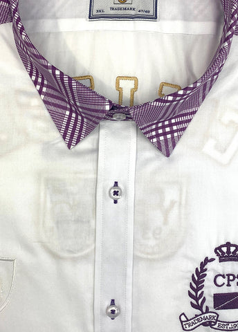 Embroidered white and plum chic sport shirt