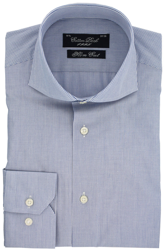 Fitted shirt with thin sky blue stripes