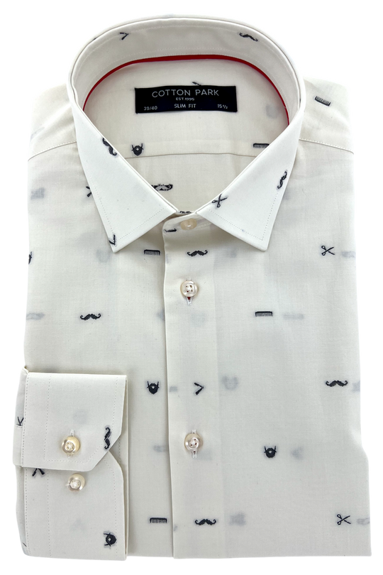 Fitted shirt in patterned ecru twill