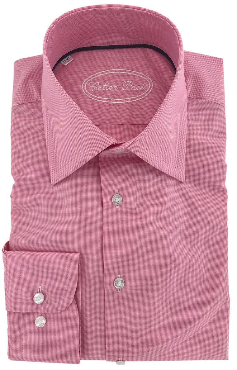 Double-twisted pink micro-check shirt