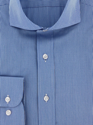 Blue micro gingham fitted shirt