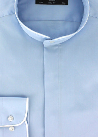 Chemise col mao bleu ciel pour homme en coton
