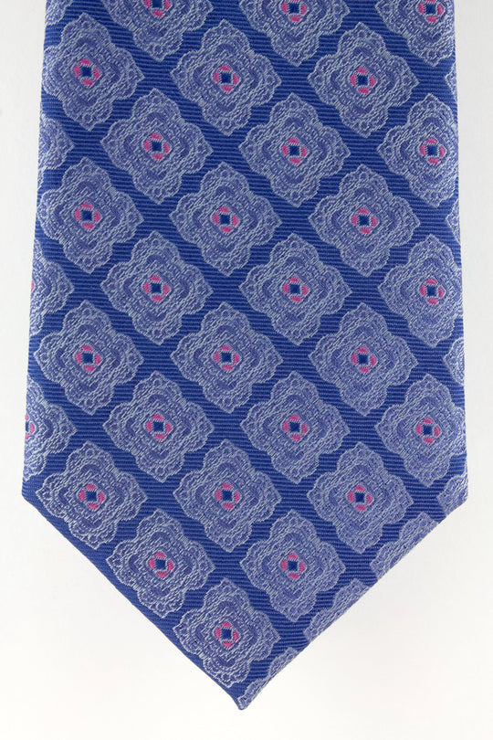 Cravate en soie tissée bleu ciel motif fleur