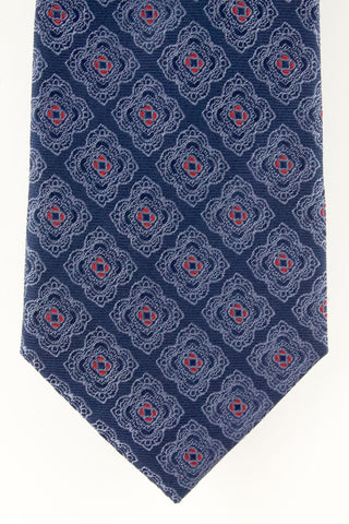 Cravate en soie tissée marine motif fleur