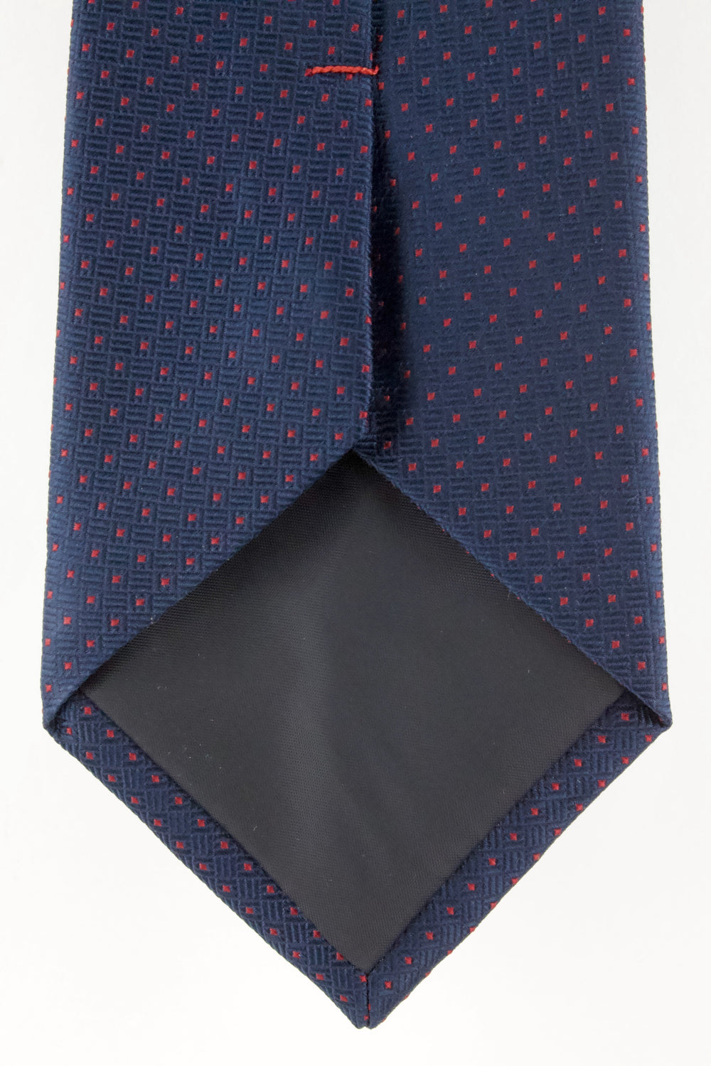 Cravate en soie tissée marine motif rouge