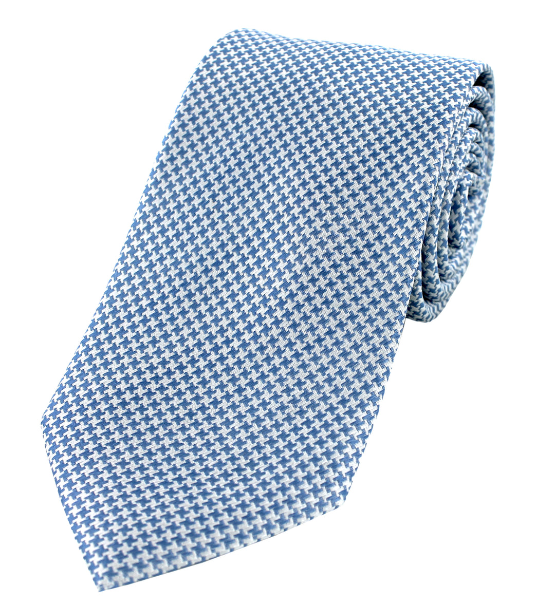 Sky blue tie with white patterns