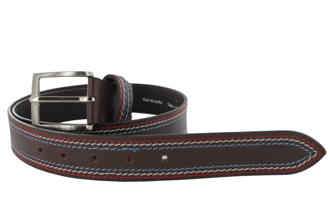 Stitched brown leather belt 