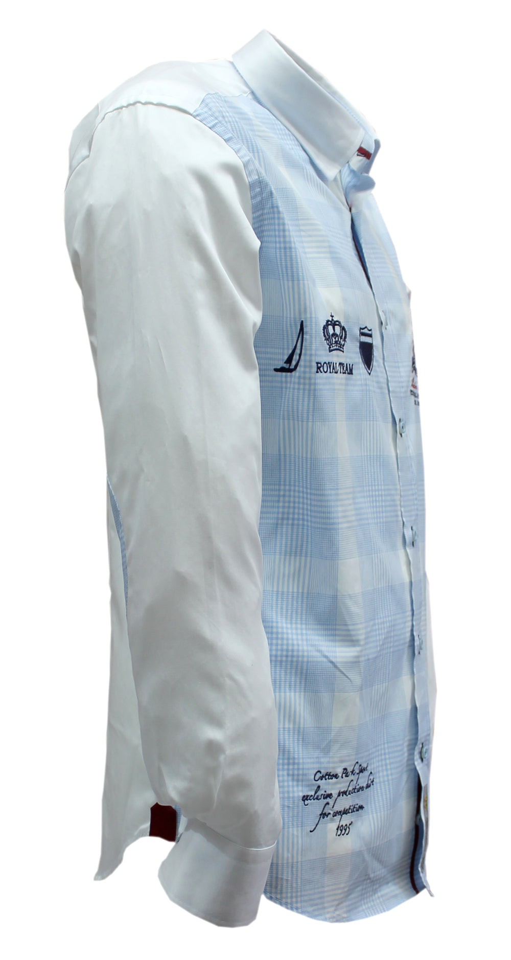 Embroidered sky blue checked sport chic shirt