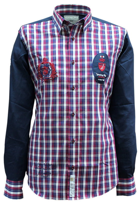 Embroidered chic red check sport shirt