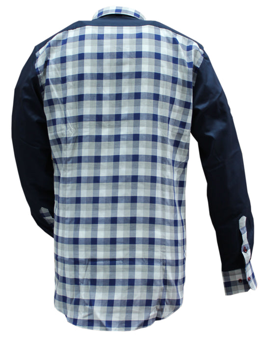 Sporty chic shirt with small embroidered navy checks