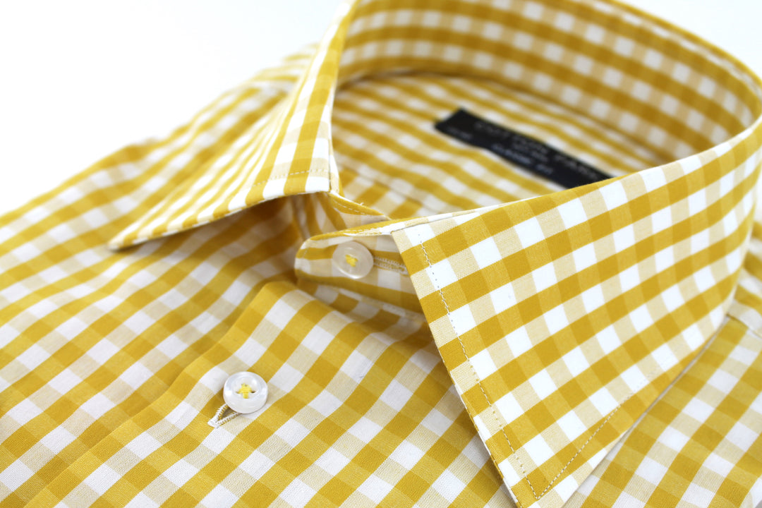 men's yellow gingham dress shirt Thomas Mason Yellow and Light Blue Multi Gingham Shirt