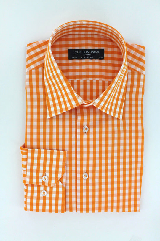 Chemises homme en popeline vichy Orange Cotton Park