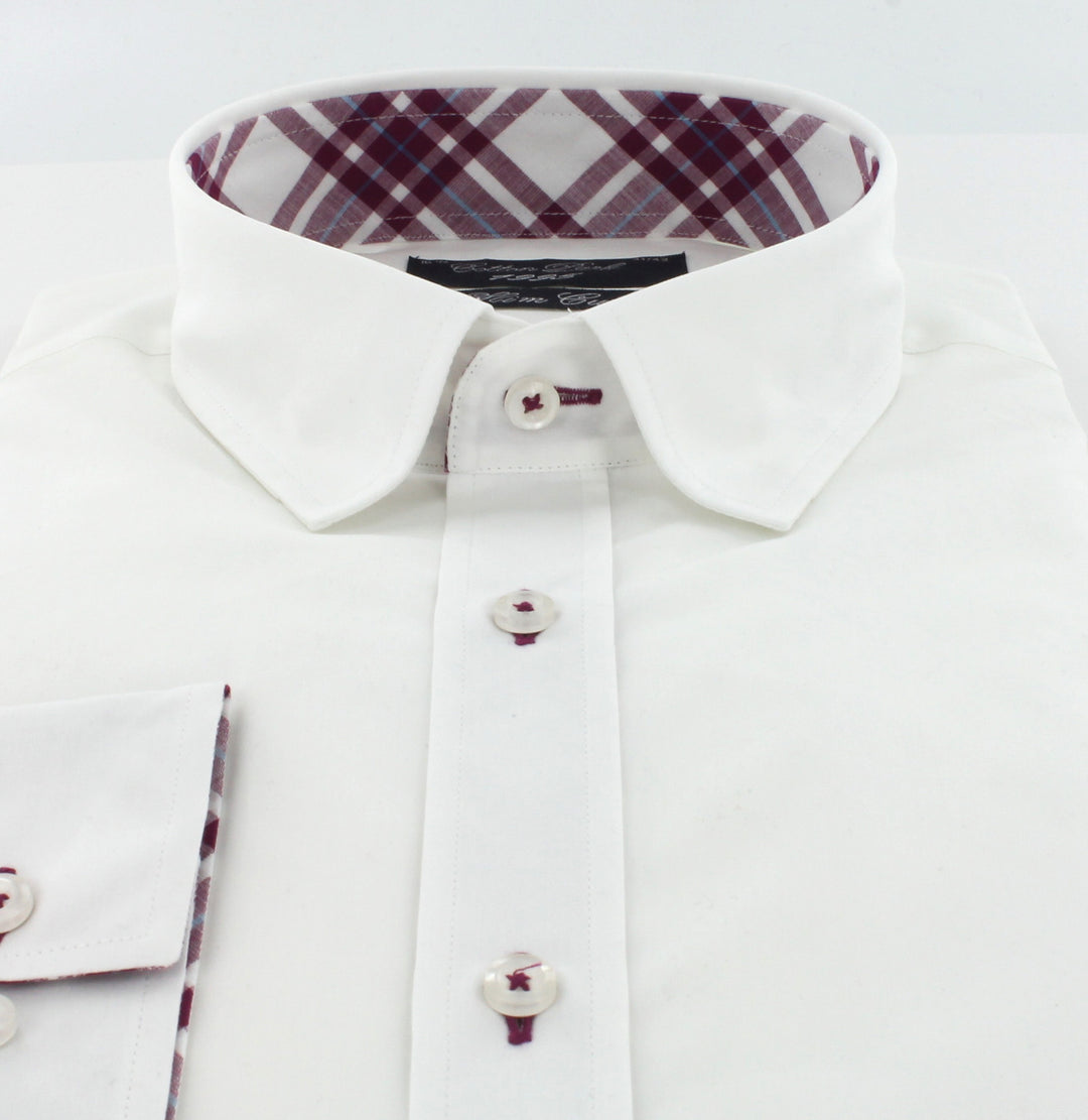 Chemise cintrée blanche opposition et coudières rouge | Cotton Park