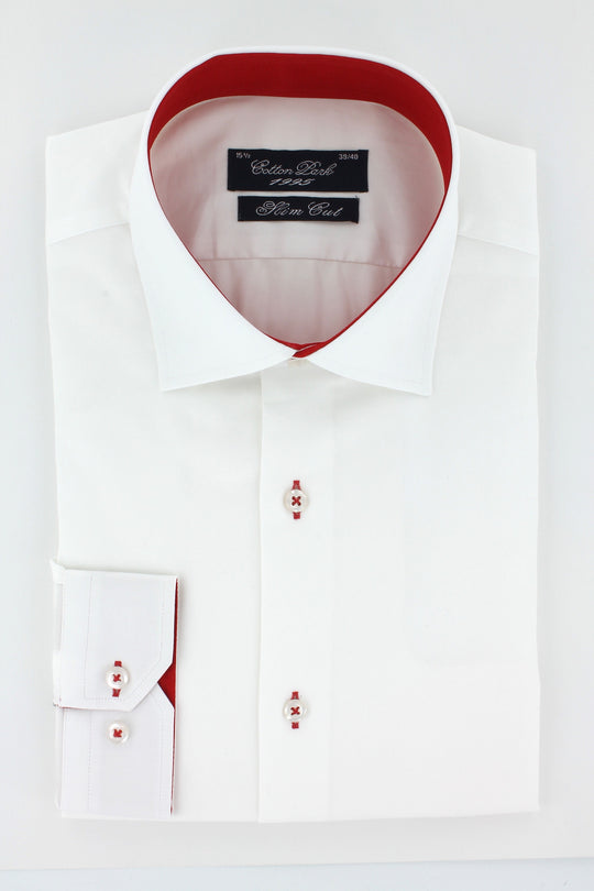 Chemise cintrée blanche opposition rouge | Cotton Park