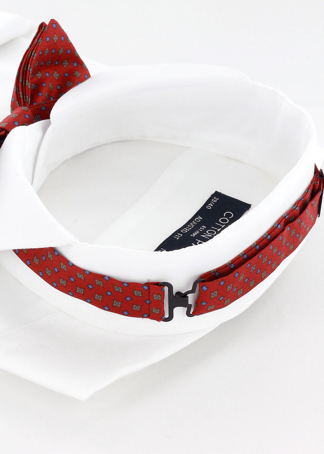 Attache Noeud papillon soie rouge motifs carrés camel et ciel | Cotton Park