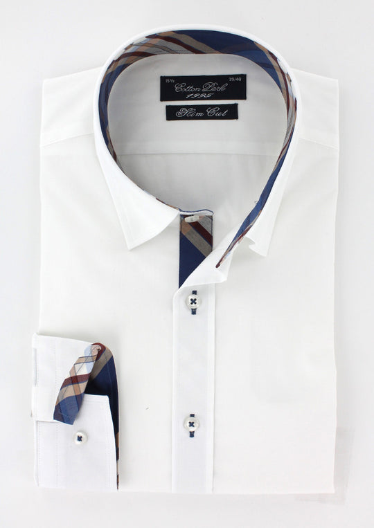 Chemise cintrée blanche opposition et coudières carreaux | Cotton Park