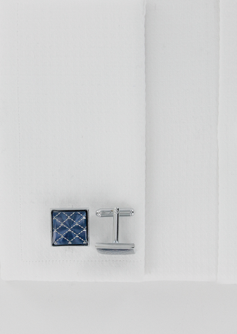 Boutons de manchettes carrés couleur argenté à motifs pierre bleu | Cotton Park