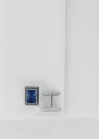 Boutons de manchettes rectangulaires couleur argenté à effet pierre bleu | Cotton Park