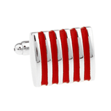 Silver-coloured square cufflinks with red stripes 
