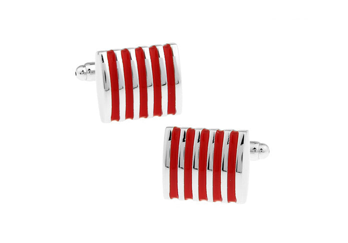 Boutons De Manchette Homme En Acier Inoxydable - Design Fusée Motif Carré Rouge, Cadeau élégant 2.6x0.9cm - 11