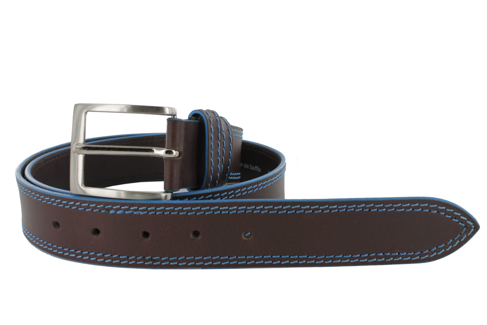 Brown leather belt with sky stitching 