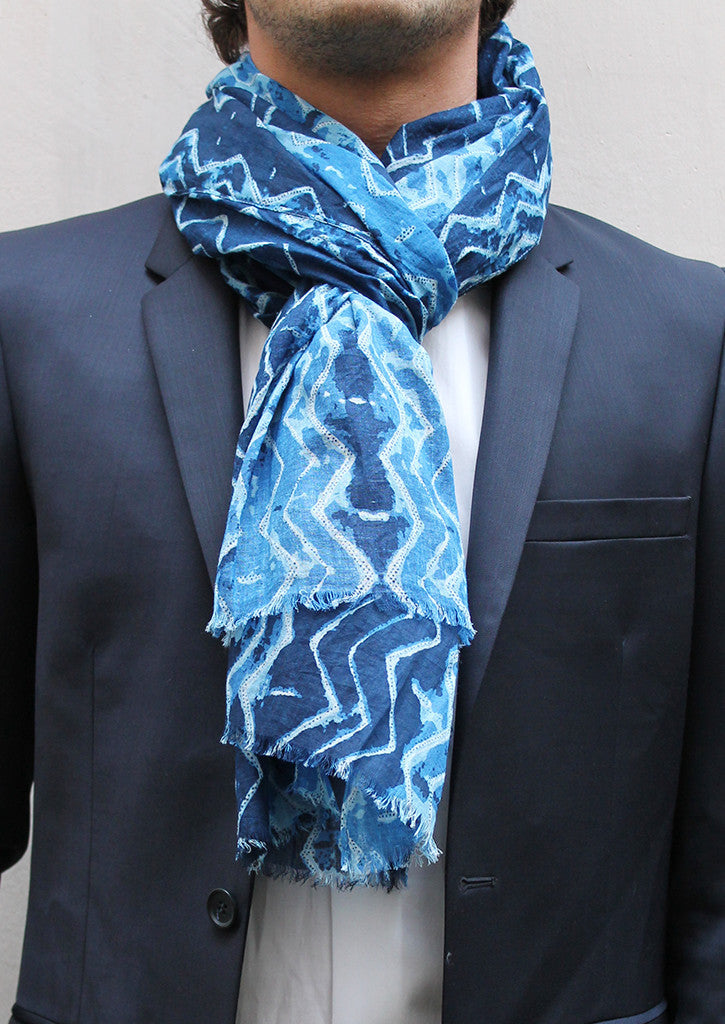 Chèche bleu ciel et bleu foncé délavé | Cotton Park