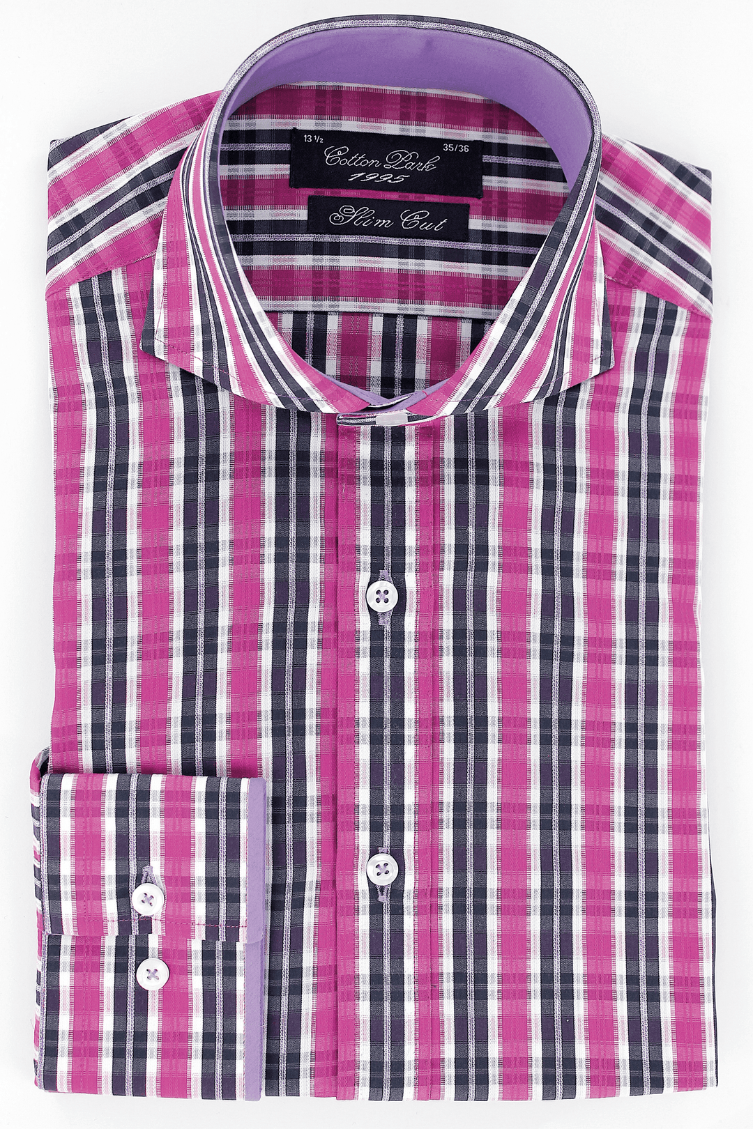 Chemise élégante pour homme cintrée à rayures roses et noires | Cotton Park