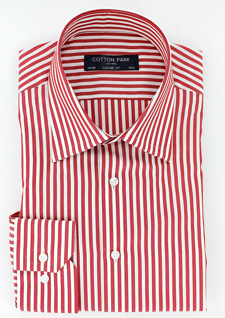 Chemise pour homme 100% coton à rayures bâtons rouges | Cotton Park