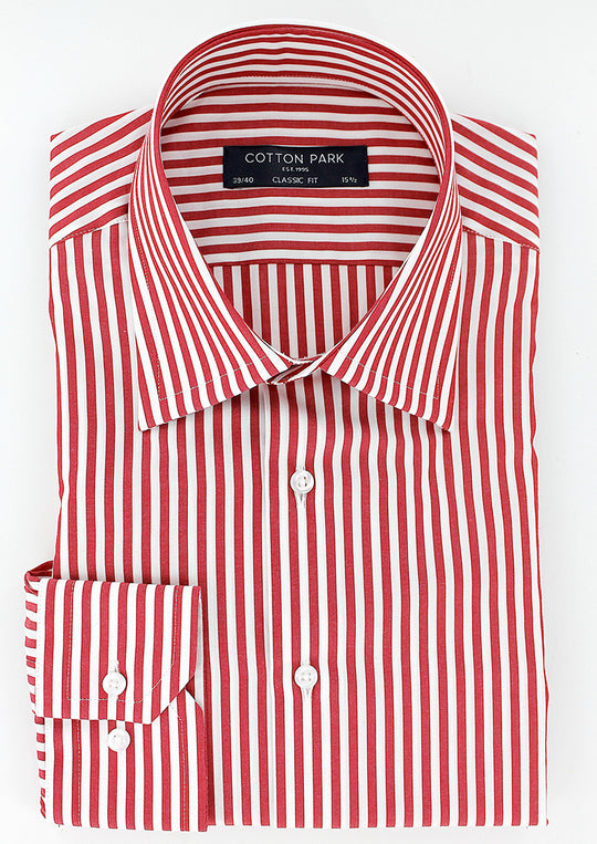 Chemise pour homme 100% coton à rayures bâtons rouges | Cotton Park
