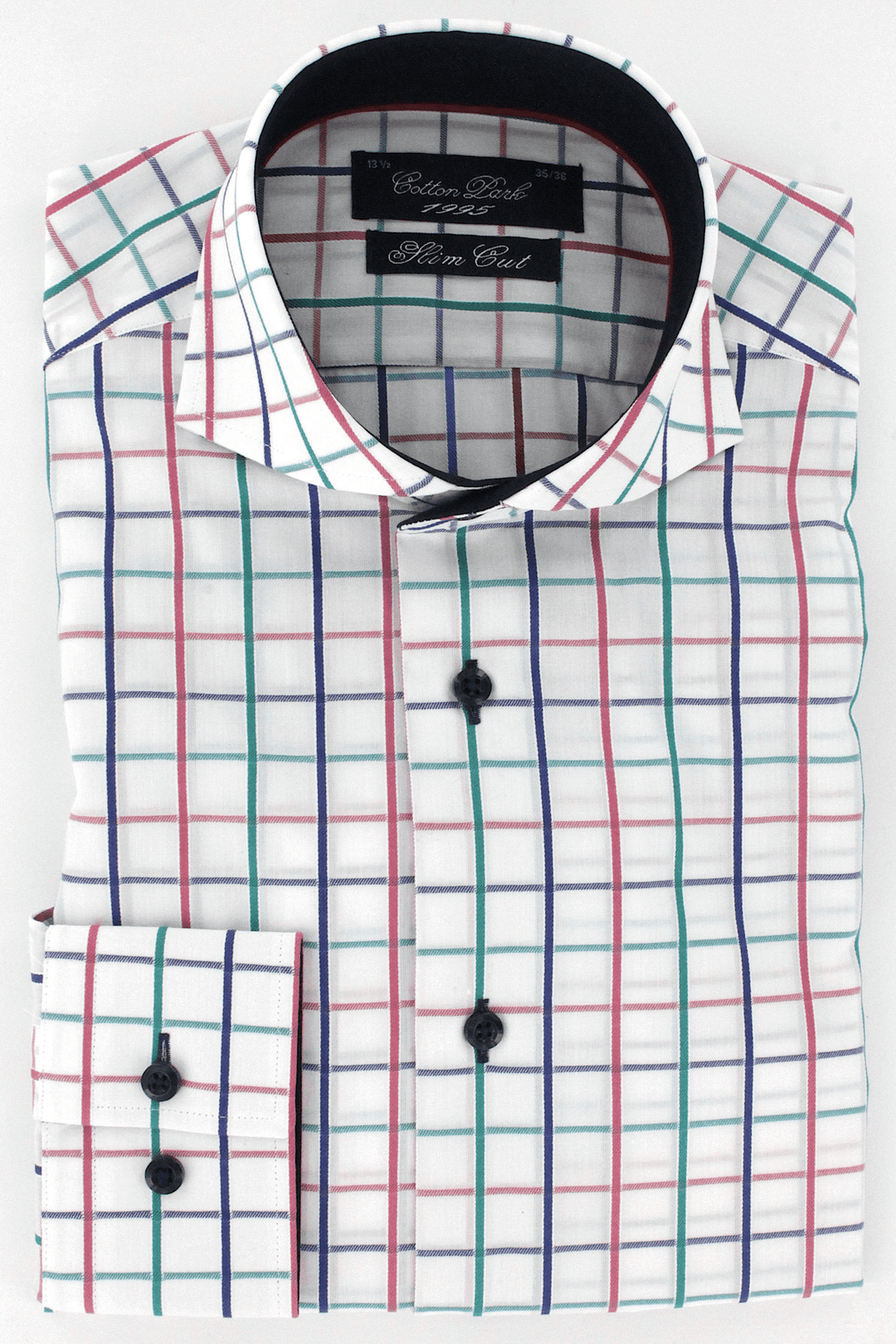 Chemise élégante pour homme cintrée blanche à carreaux multicolore | Cotton Park