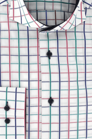 Chemise cintrée blanche à carreaux multicolore | Cotton Park