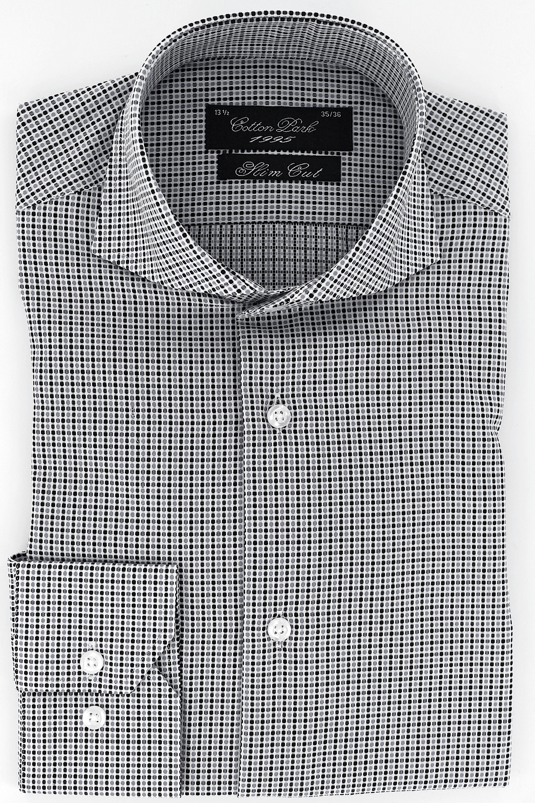 Chemise élégante pour homme cintrée blanche à motifs noirs et gris | Cotton Park