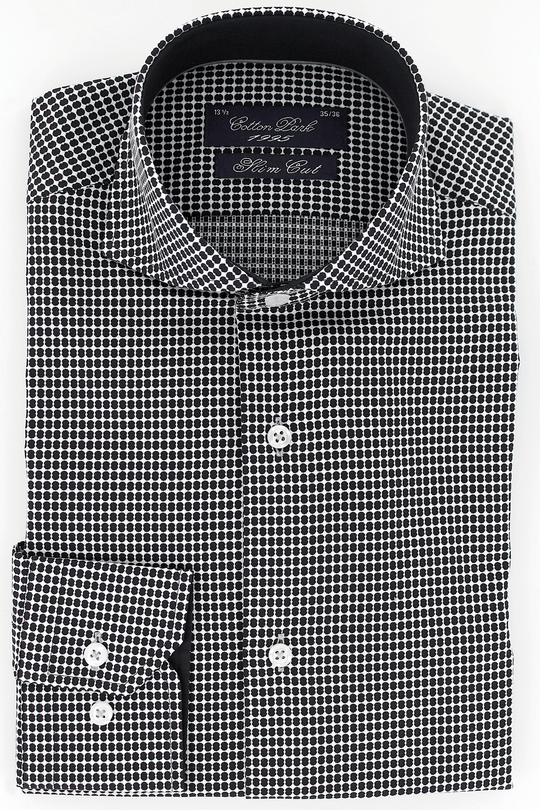 Chemise élégante pour homme cintrée blanche à motifs noirs | Cotton Park