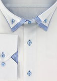 Chemise grande taille blanche double col bouton blanc et bleu | Cotton Park