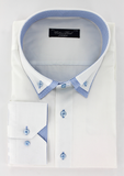 Chemise 100% coton pour homme grande taille blanche double col bouton blanc et bleu | Cotton Park